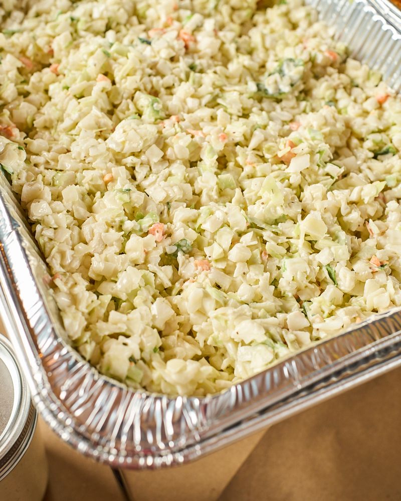 A pan of house coleslaw