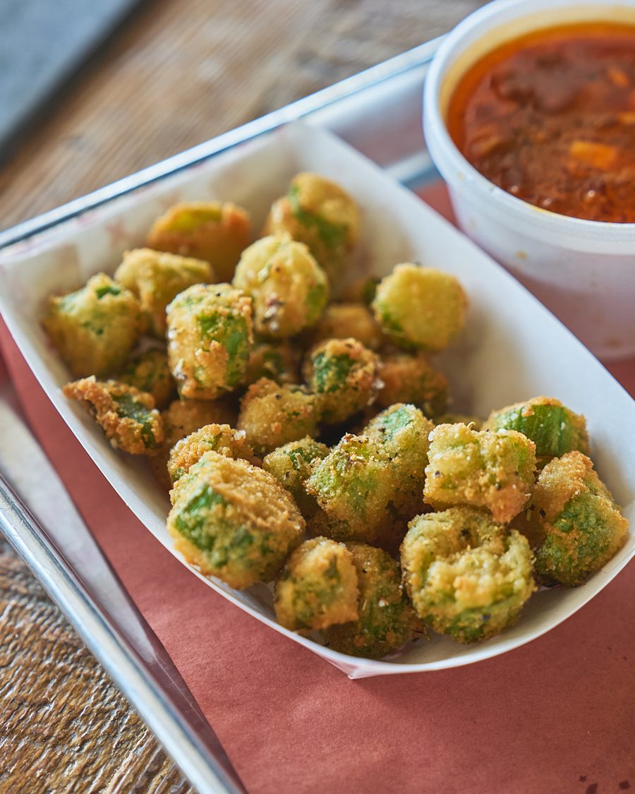 Fried okra with dipping sauce