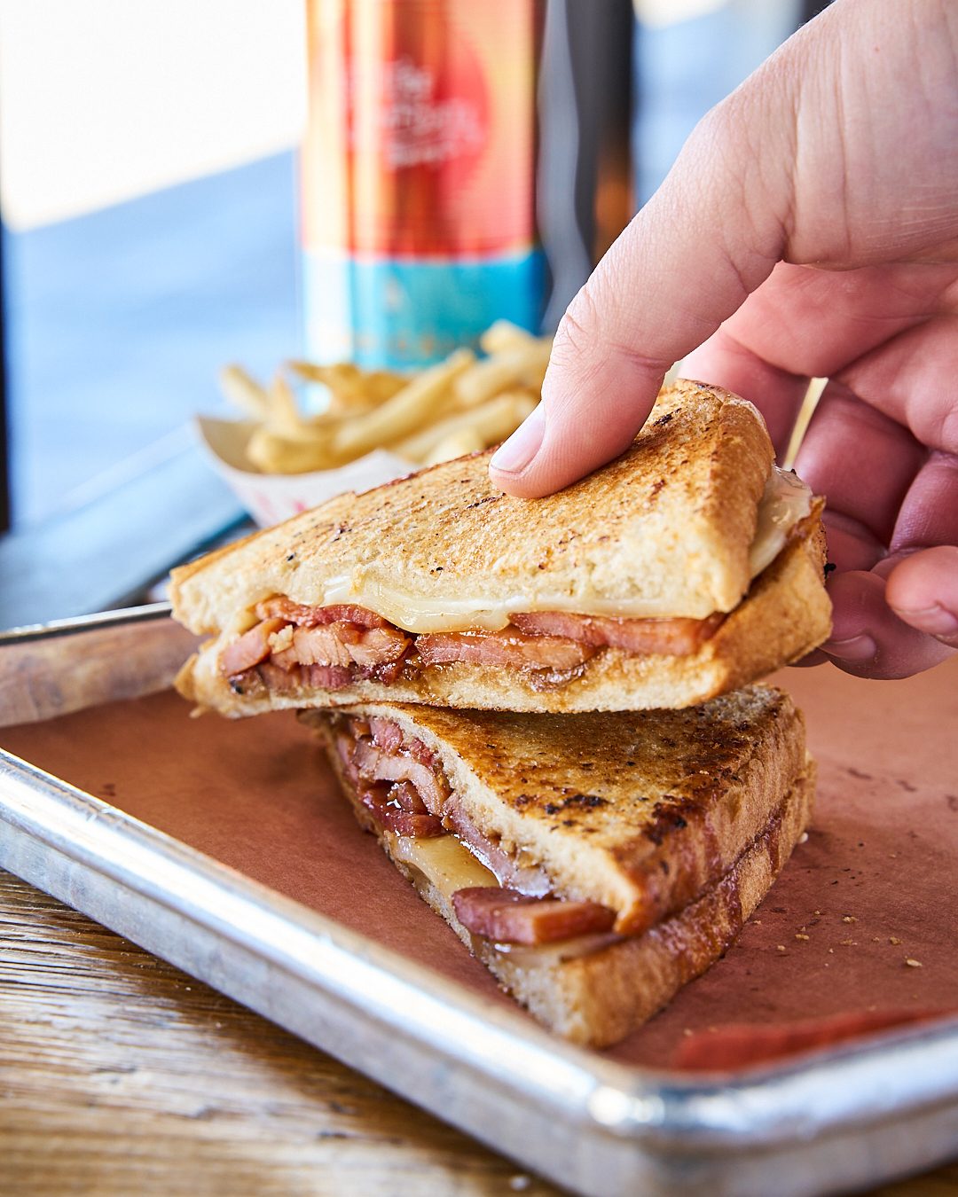 Smoked ham and cheese sandwich on toasted bread