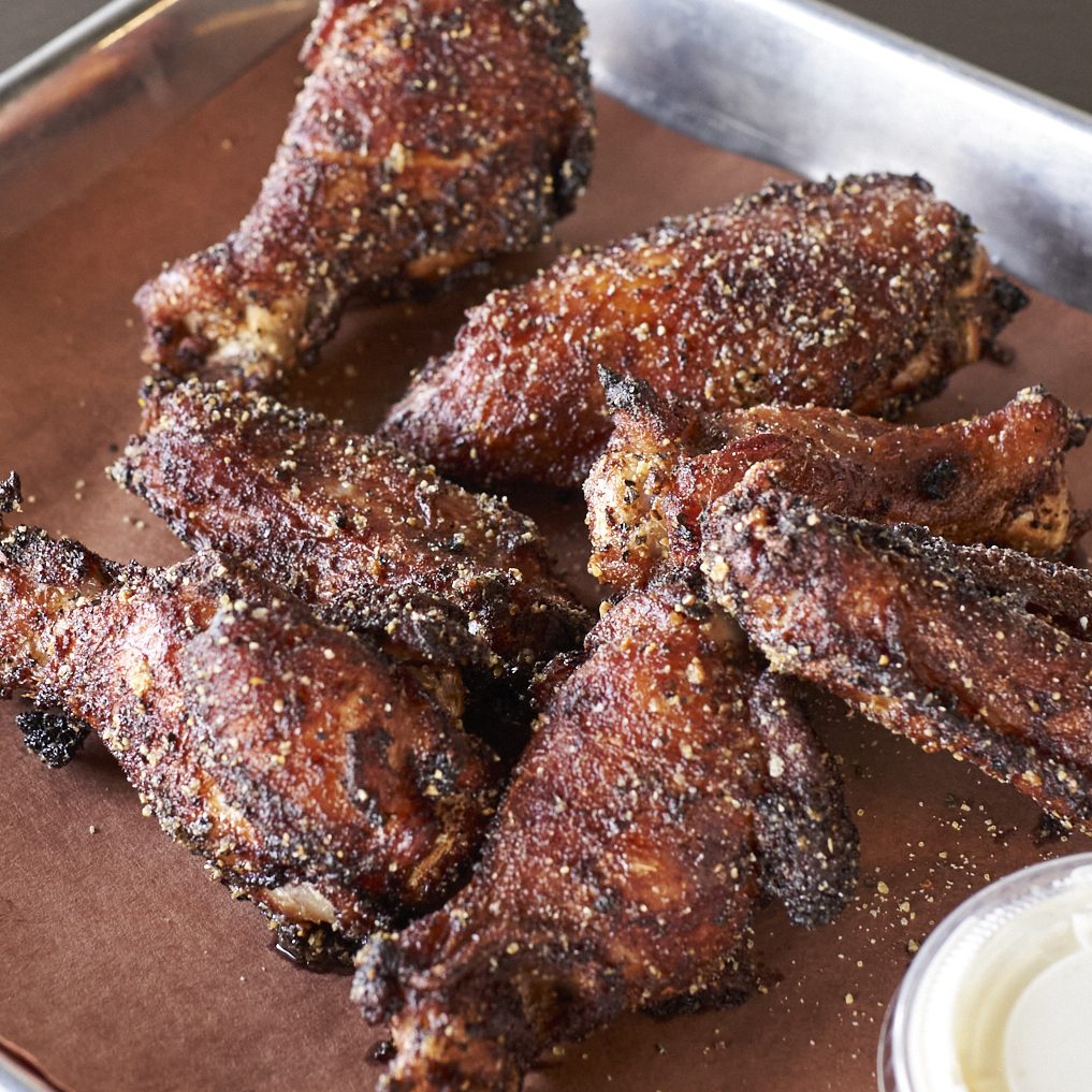 Jumbo smoked wings with a dry rub